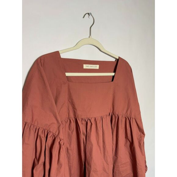 Two Days Off Dress Women's Size XL Rust Pink Salmon Crane Cotton Sustainable - Picture 3 of 5